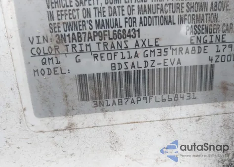 2015 Nissan Sentra Fe+ S/S/Sl/Sr/Sv from USA, damaged, VIN 3N1AB7AP9FL668431